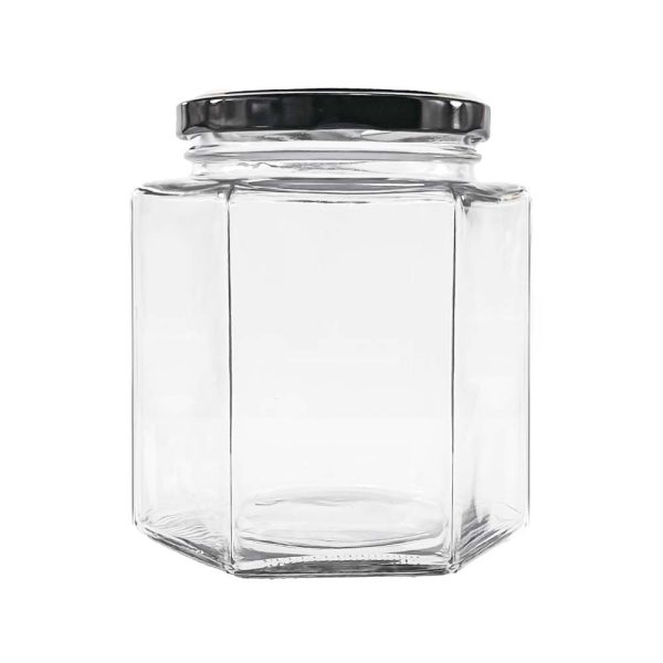 380MLhexagon glass container with lid